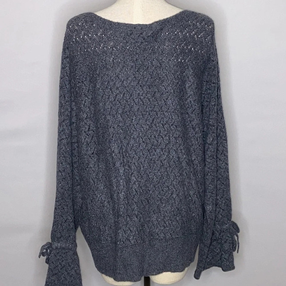 Lane Bryant Wool Blend Bell Sleeve Pointelle Knit Boatneck Sweater in Gray - Picture 3 of 8